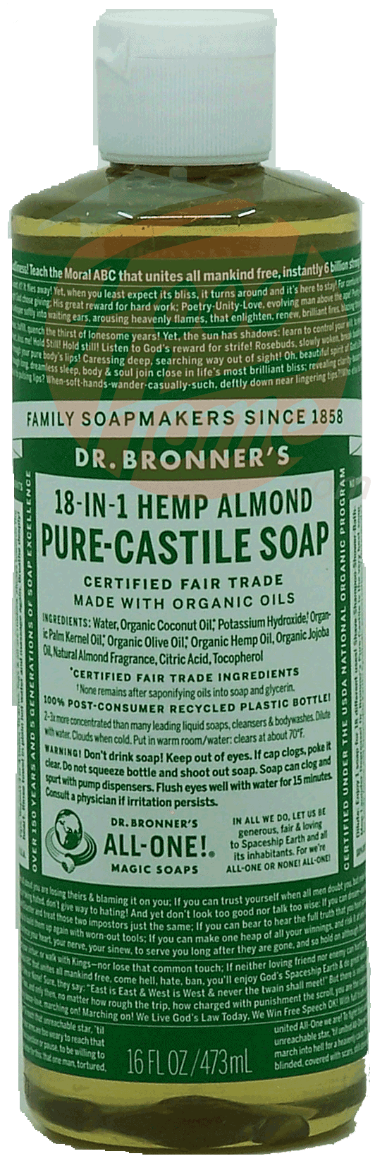 Dr. Bronner's Magic Family Soapmakers 18-in-1 hemp almond pure-castile soap Full-Size Picture